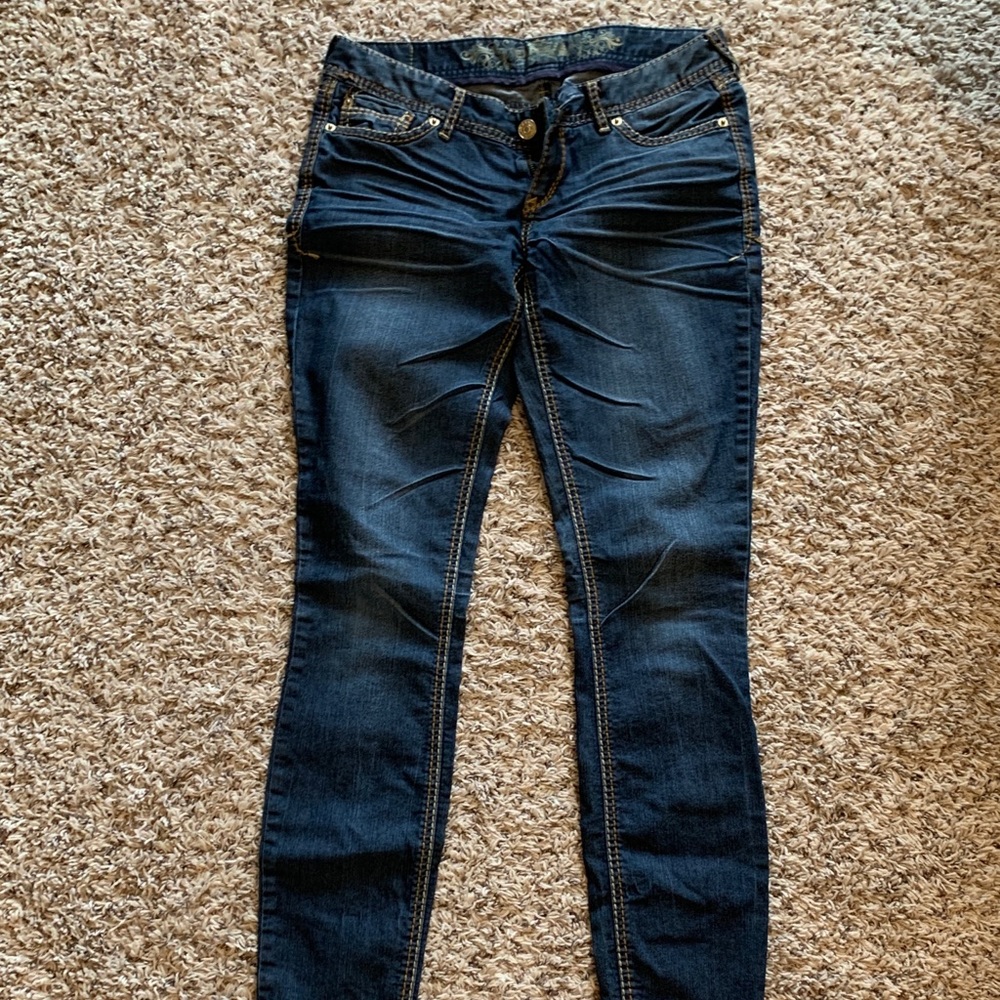 Express Ultra Skinny dark wash low rise jeans